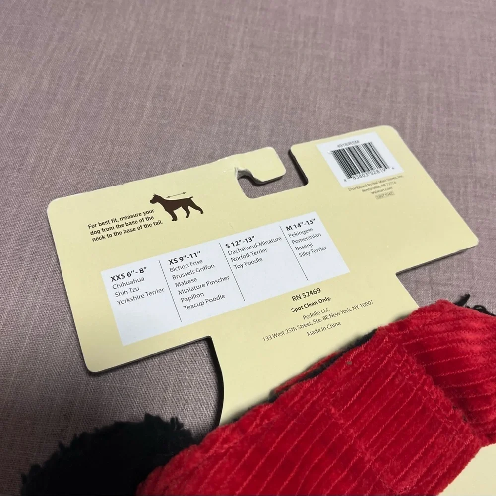 NWT red corduroy dog coat with a black fleece lining For Small Dog winter Warm